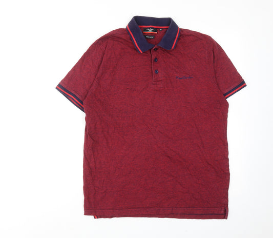 Pierre Cardin Mens Red Cotton Polo Size M Collared Button