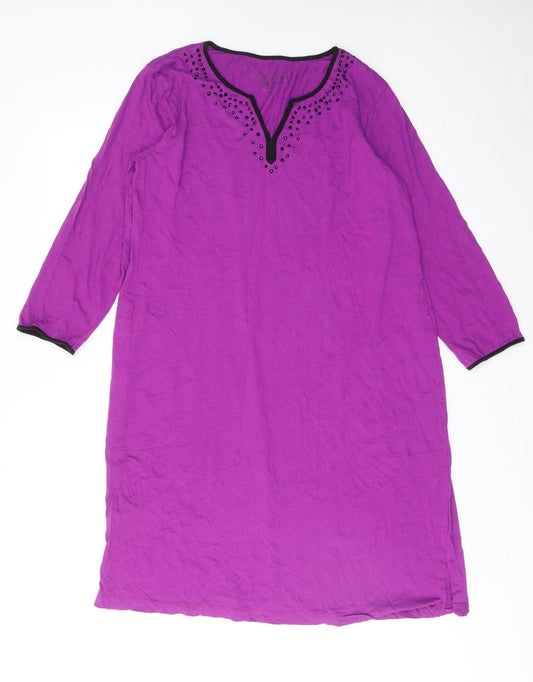 Carole Hochman Womens Purple Solid Cotton Chemise Dress Size S