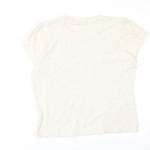 EWM Womens Beige Cotton Basic T-Shirt Size 18 Crew Neck - Floral Detail
