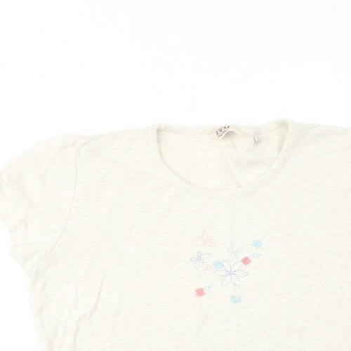 EWM Womens Beige Cotton Basic T-Shirt Size 18 Crew Neck - Floral Detail