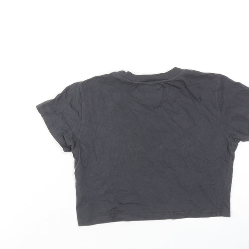 Topshop Womens Grey Cotton Cropped T-Shirt Size 8 Crew Neck - Sun & Moon