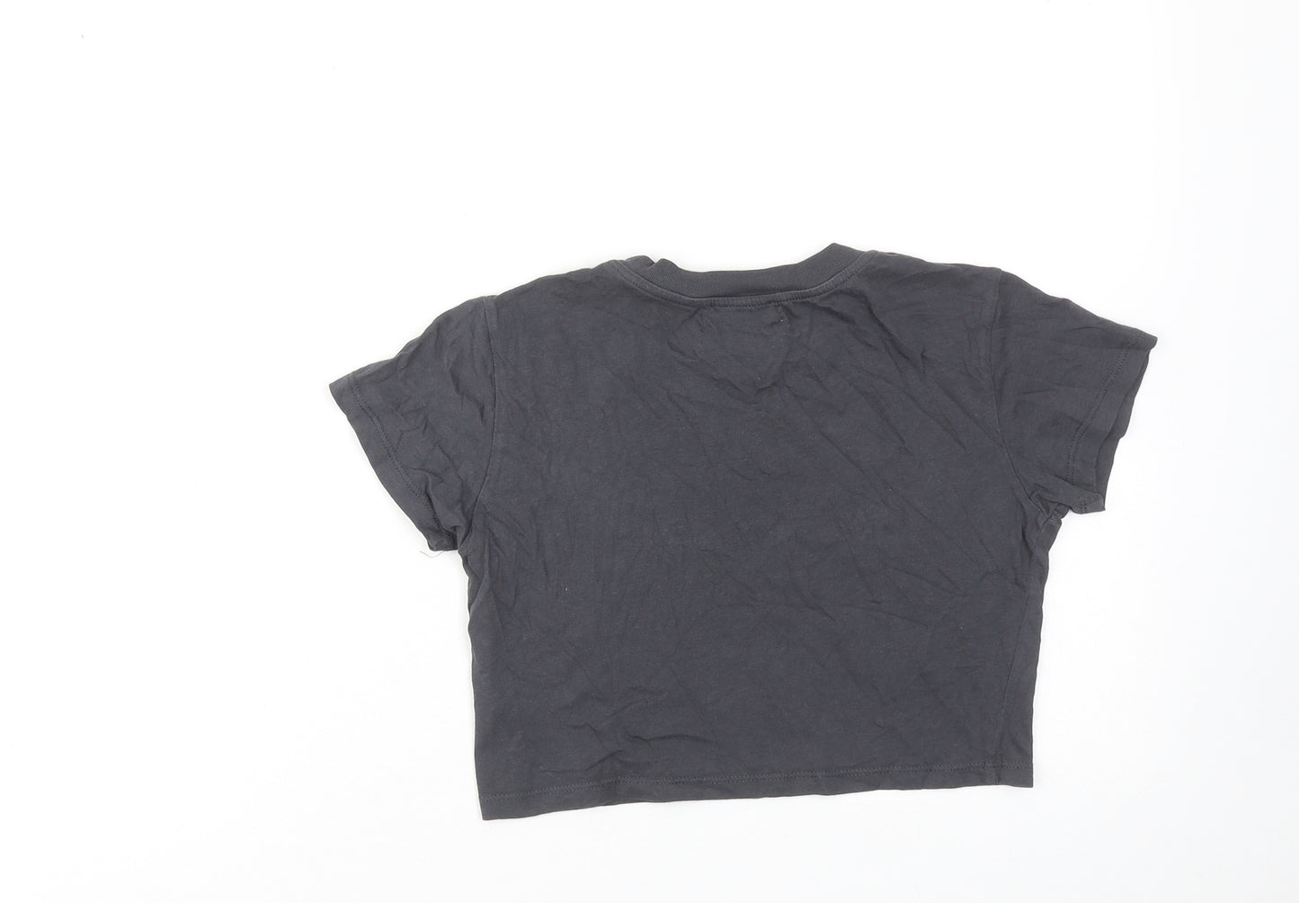 Topshop Womens Grey Cotton Cropped T-Shirt Size 8 Crew Neck - Sun & Moon