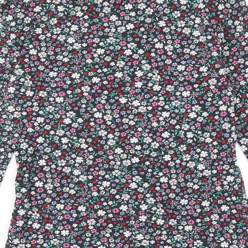 Marks and Spencer Womens Multicoloured Floral Cotton Basic T-Shirt Size 8 High Neck