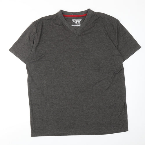 FTS Mens Grey Polyester T-Shirt Size 2XL V-Neck