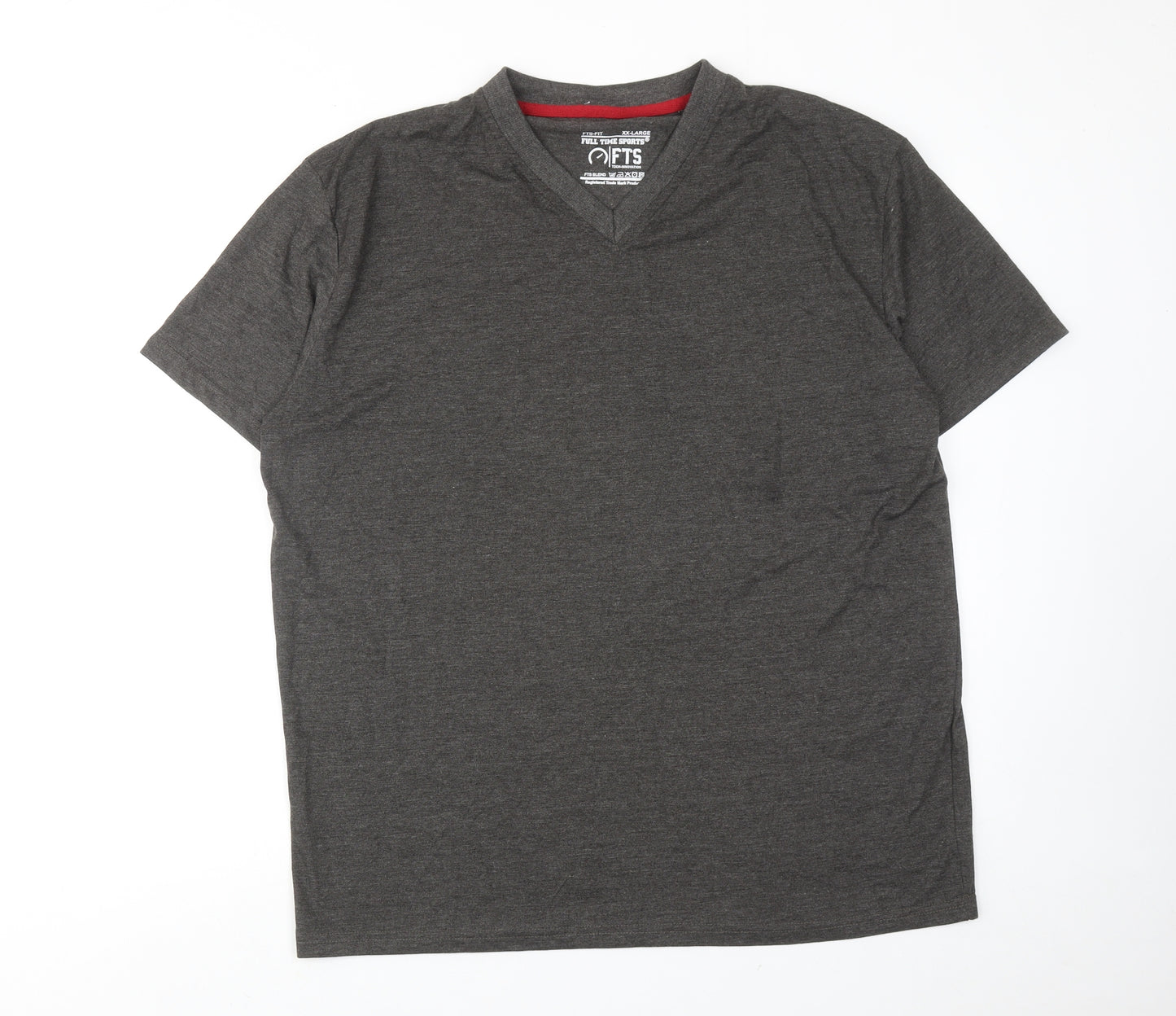 FTS Mens Grey Polyester T-Shirt Size 2XL V-Neck