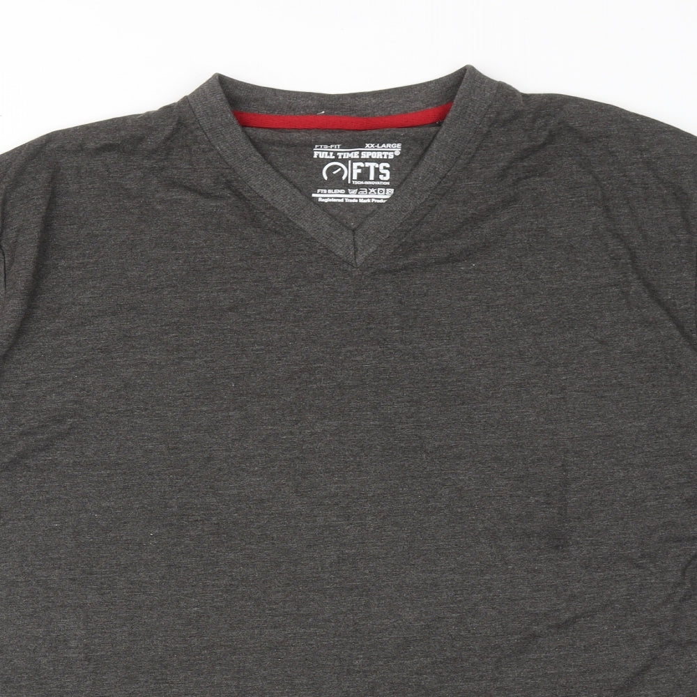 FTS Mens Grey Polyester T-Shirt Size 2XL V-Neck