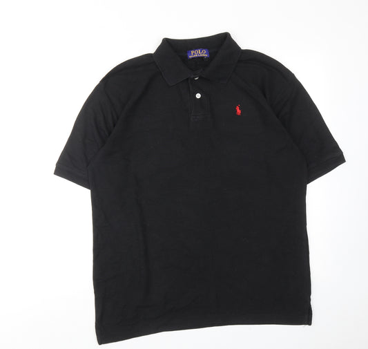 Ralph Lauren Mens Black Cotton Polo Size L Collared Button