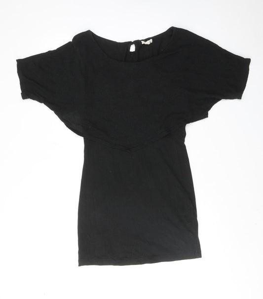 Silence + Noise Womens Black Cotton A-Line Size M Round Neck Button