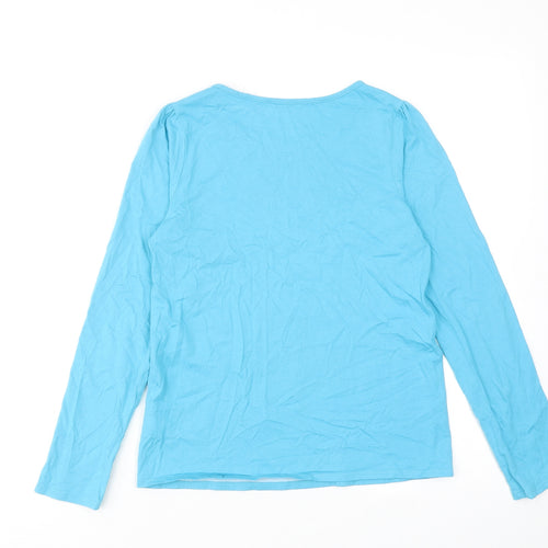 Lands' End Girls Blue Cotton Pullover T-Shirt Size 10-11 Years Boat Neck Pullover