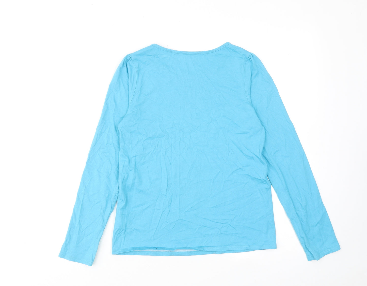Lands' End Girls Blue Cotton Pullover T-Shirt Size 10-11 Years Boat Neck Pullover