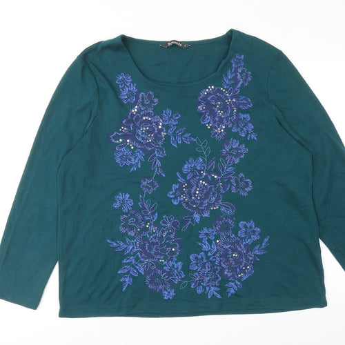 Bonmarché Womens Green Polyester Basic Blouse Size L Round Neck - Flowers