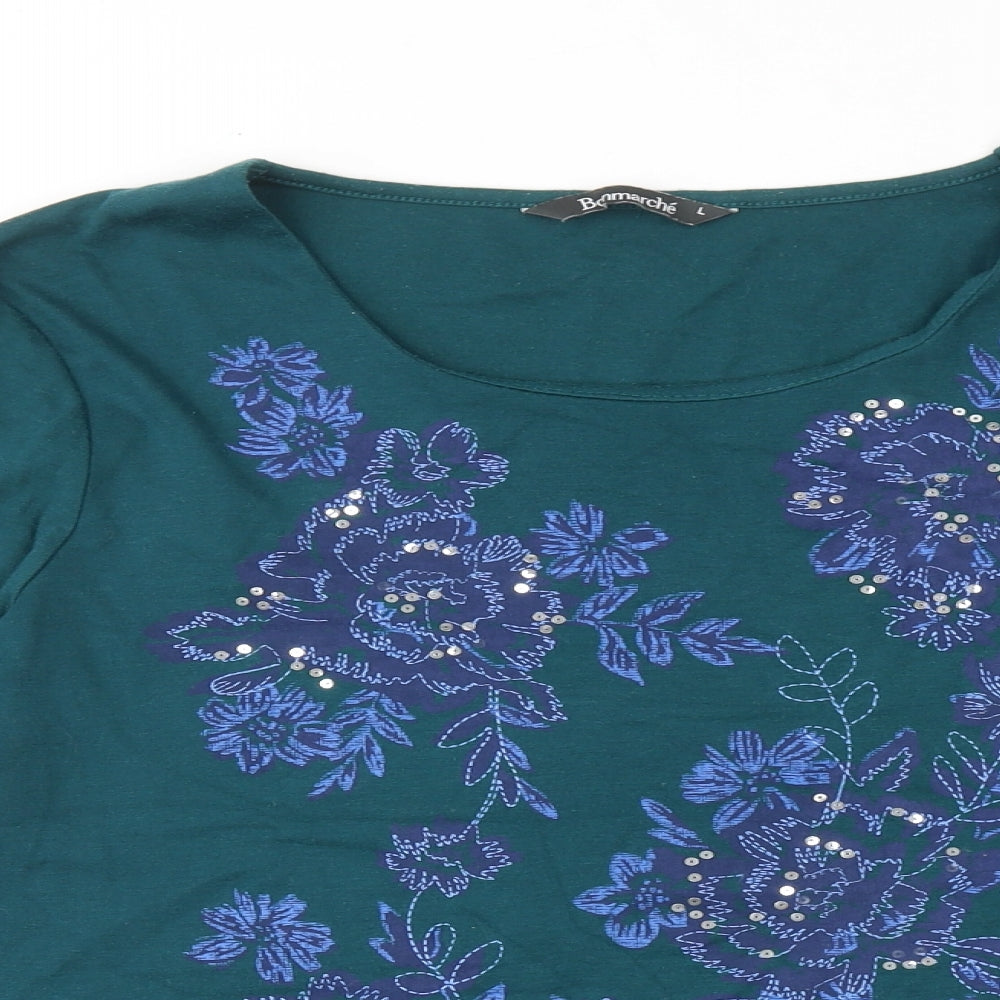 Bonmarché Womens Green Polyester Basic Blouse Size L Round Neck - Flowers