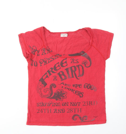 Paul Smith Womens Red Cotton Basic T-Shirt Size M Round Neck - Free as a Bird