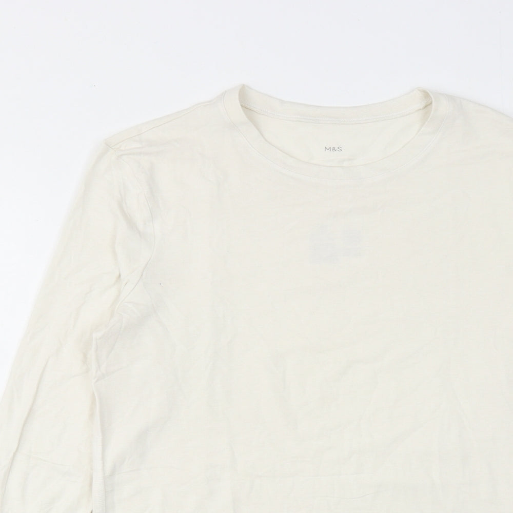 Marks and Spencer Mens Ivory Viscose T-Shirt Size S Round Neck