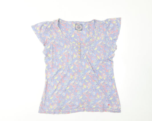 MANTARAY PRODUCTS Womens Blue Geometric Cotton Basic T-Shirt Size 14 Round Neck