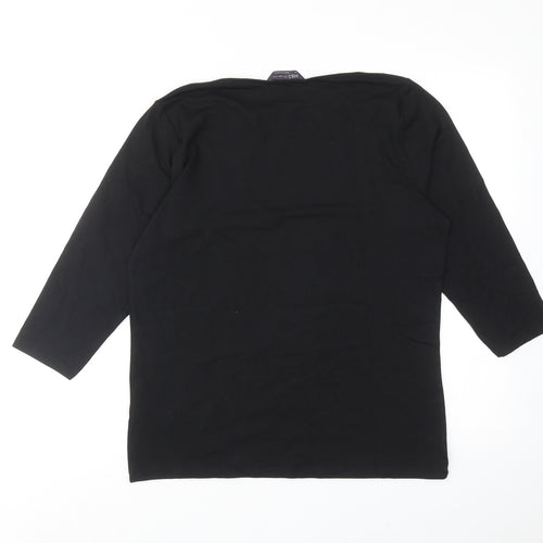 Marks and Spencer Womens Black Cotton Basic Blouse Size 16 V-Neck