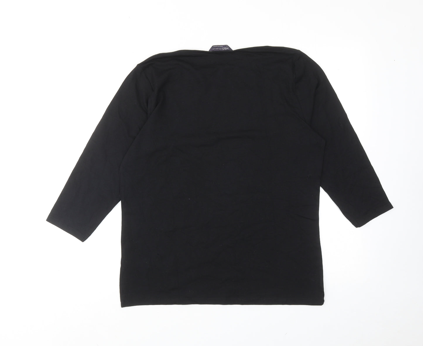 Marks and Spencer Womens Black Cotton Basic Blouse Size 16 V-Neck