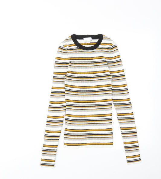 Topshop Womens Multicoloured Round Neck Striped Acrylic Pullover Jumper Size S