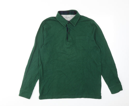 Lands' End Mens Green Cotton Polo Size S Collared Button