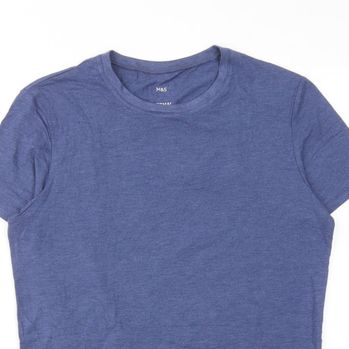 Marks and Spencer Mens Blue Viscose T-Shirt Size M Round Neck