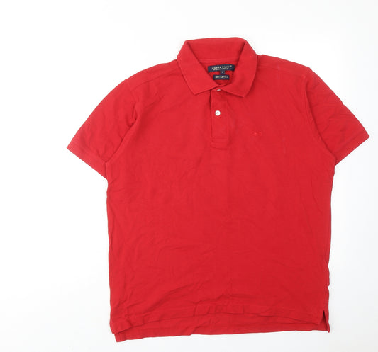 Under Blue Mens Red Cotton Polo Size L Collared Button