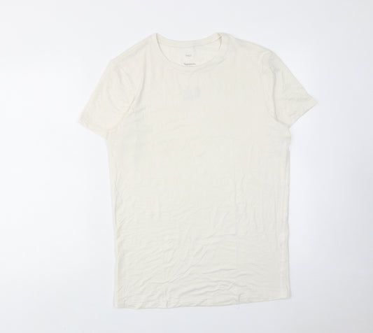 Marks and Spencer Mens Ivory Viscose T-Shirt Size M Round Neck