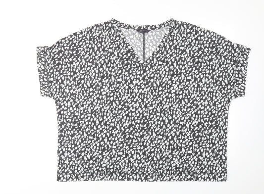 Marks and Spencer Womens Black Geometric Linen Basic T-Shirt Size 24 V-Neck