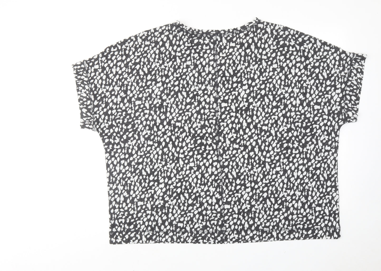 Marks and Spencer Womens Black Geometric Linen Basic T-Shirt Size 24 V-Neck