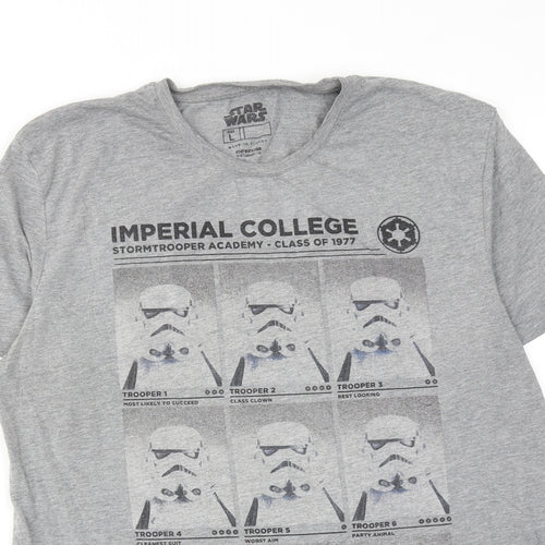 Star Wars Mens Grey Cotton T-Shirt Size L Roll Neck