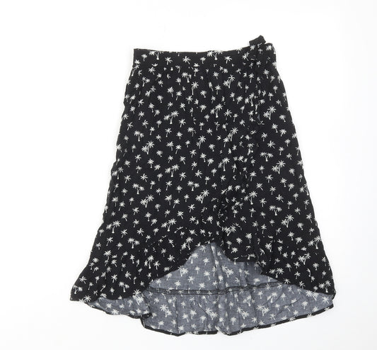 H&M Girls Black Geometric Viscose A-Line Skirt Size 10-11 Years Regular Pull On - Palm Print