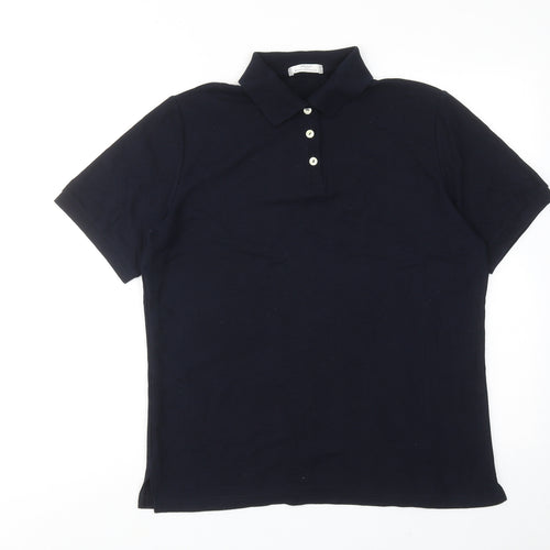 Marks and Spencer Womens Blue Cotton Basic Polo Size 14 Collared