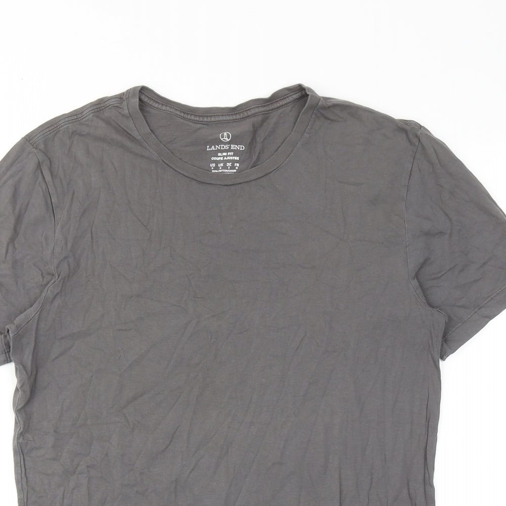 Lands' End Mens Grey Cotton T-Shirt Size S Round Neck