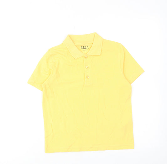 Marks and Spencer Boys Yellow Cotton Basic Polo Size 6-7 Years Collared Button