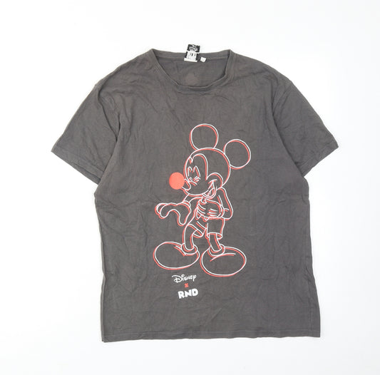 Comic Relief Womens Grey Cotton Basic T-Shirt Size XS Crew Neck - Mickey Mouse