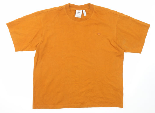 adidas Mens Yellow Cotton T-Shirt Size L Round Neck