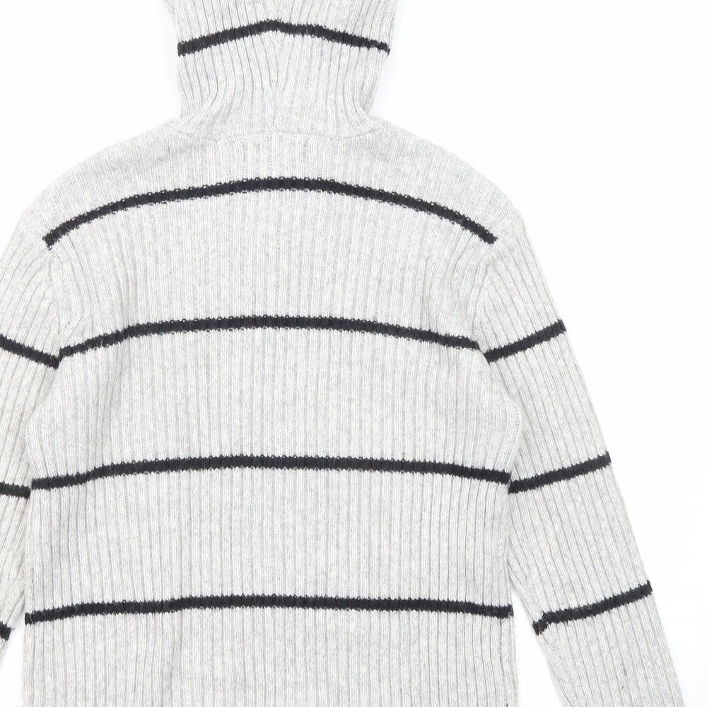 Marks and Spencer Womens Grey V-Neck Striped Polyester Pullover Jumper Size S