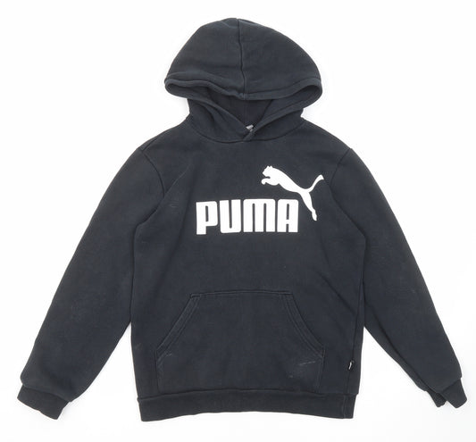 PUMA Boys Black Cotton Pullover Hoodie Size 11-12 Years Pullover