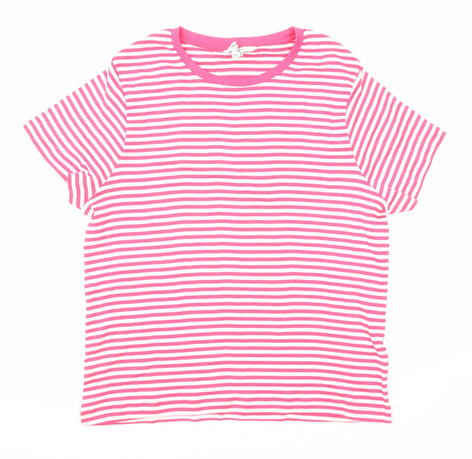 Marks and Spencer Womens Pink Striped Cotton Basic T-Shirt Size 20 Round Neck