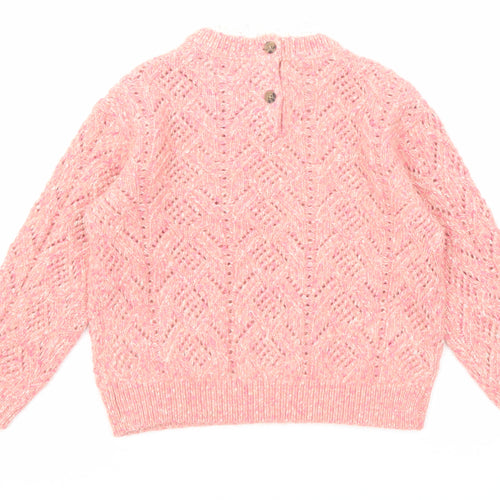 Marks and Spencer Girls Pink Round Neck Polyester Pullover Jumper Size 5-6 Years Button