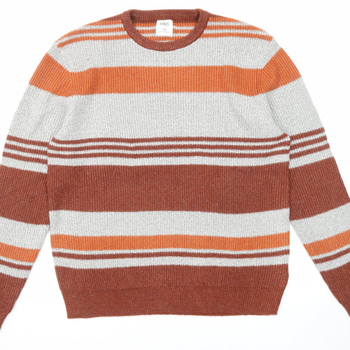 Marks and Spencer Mens Multicoloured Round Neck Striped Polyamide Pullover Jumper Size L Long Sleeve