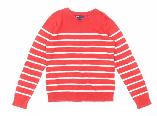 Gap Boys Red Round Neck Striped Cotton Pullover Jumper Size 12-13 Years Button