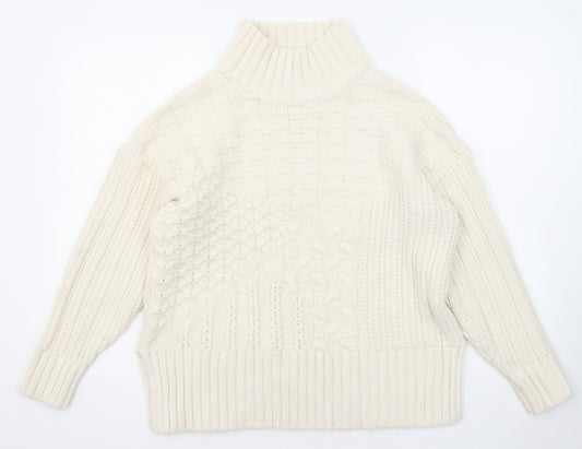Marks and Spencer Womens Ivory Mock Neck Acrylic Pullover Jumper Size L
