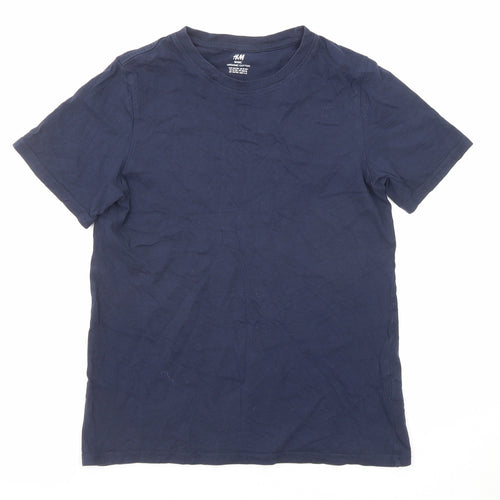 H&M Boys Blue Cotton Basic T-Shirt Size 11-12 Years Round Neck Pullover