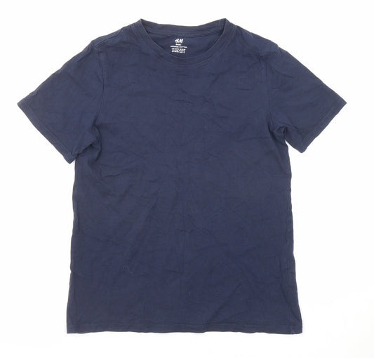 H&M Boys Blue Cotton Basic T-Shirt Size 11-12 Years Round Neck Pullover