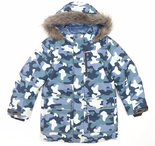 John Lewis Boys Blue Camouflage Puffer Jacket Coat Size 9 Years Zip