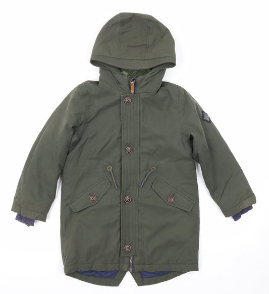 Joules Boys Green Parka Coat Size 6 Years Zip