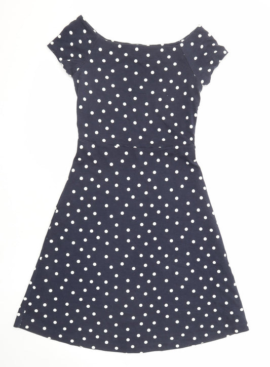 Boden Womens Blue Polka Dot Cotton Fit & Flare Size 10 Boat Neck Pullover