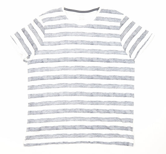Livergy Mens Blue Striped Cotton T-Shirt Size L Round Neck