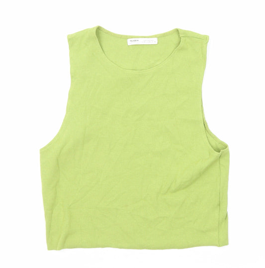 Pull&Bear Womens Green Cotton Cropped Tank Size XL Round Neck