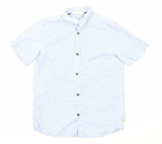 H&M Boys Blue Geometric Cotton Basic Button-Up Size 11-12 Years Collared Button